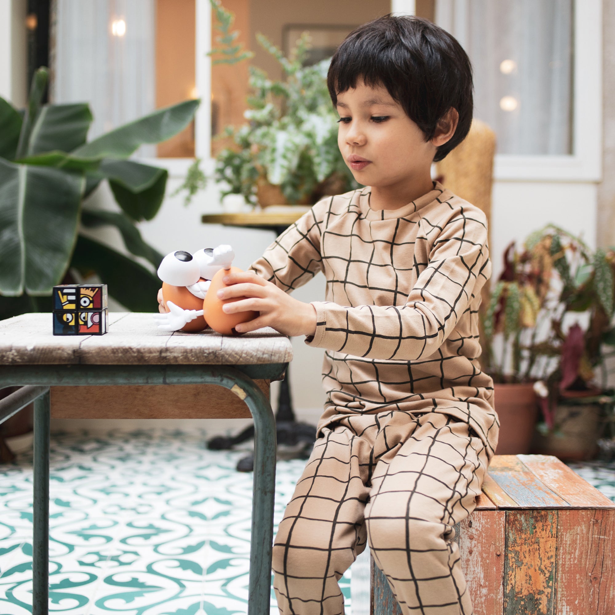 Pyjama enfant bio 2 pieces imprime a carreaux Comete Paris