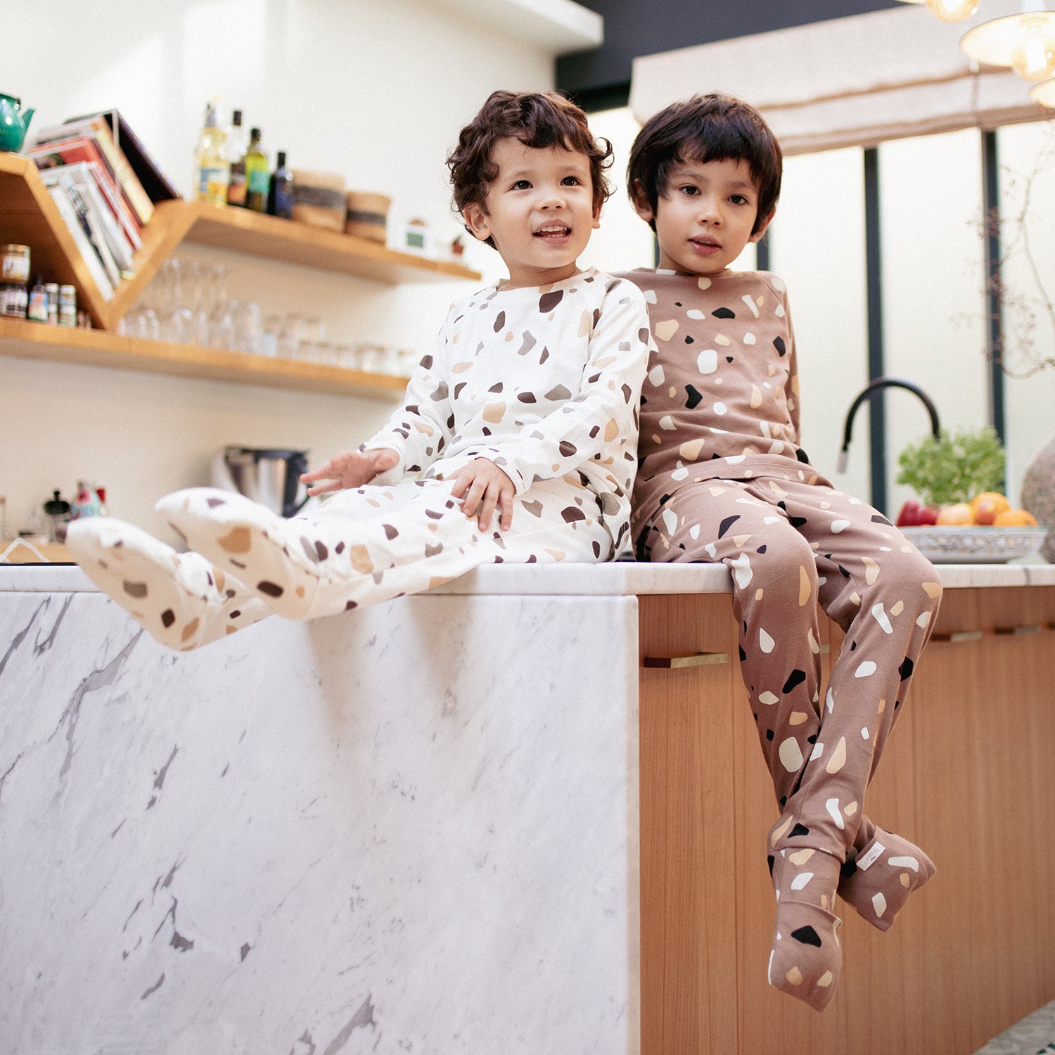 Pyjama enfant bio 2 pièces imprimé cailloux crème